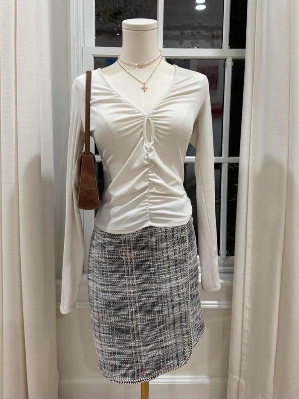 Max Studio Gray & White Tweed Mini Skirt